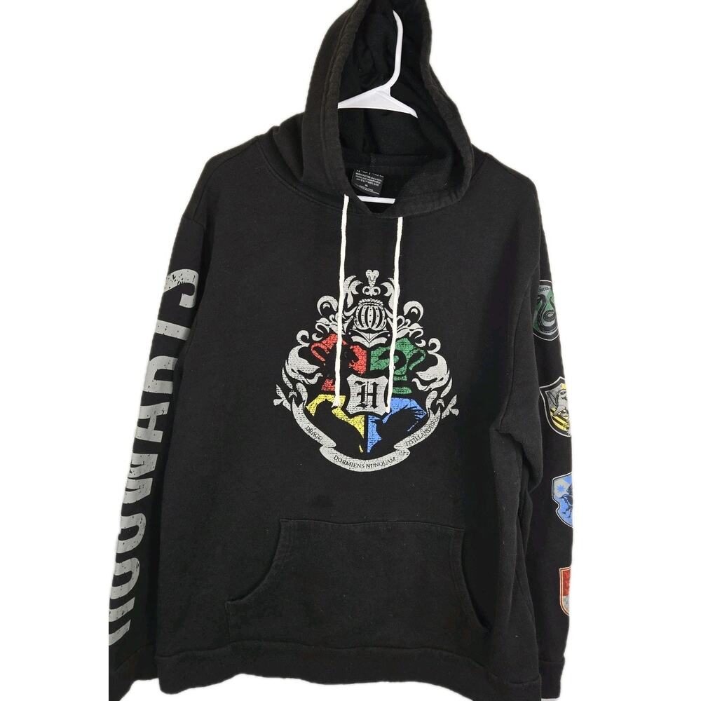Harry Potter Hogwarts Sweatshirt Hoodie Men Size XL Black Graphic LICENSED Skate